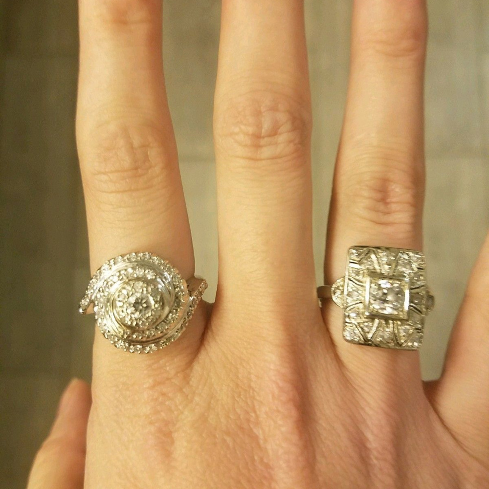 Art Deco 14K White Gold Estate .85 Ct Diamond Ring